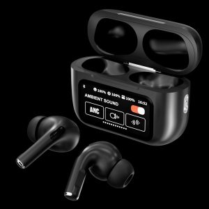 A9 Pro ANC Touch Screen Display Earbuds – White Color & Black ( ডেলিভারি ফ্রি)