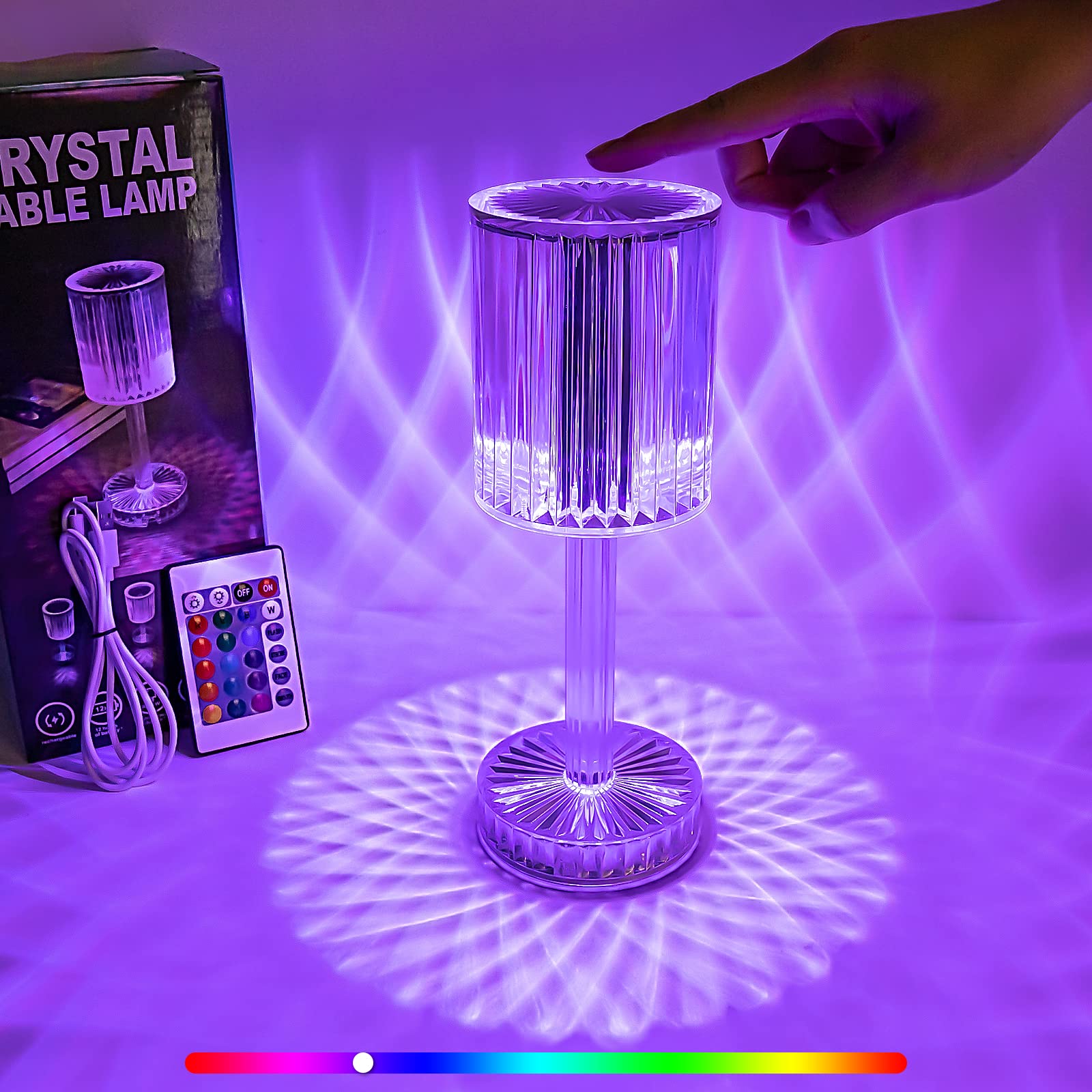 16 Color USB Led Rechargeable Crystal Gatsby Diamond Table Lamp for Dining Table Bedroom Living Room Atmosphere Table Lamp