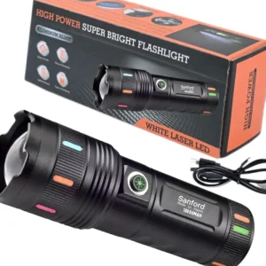 Sanford Super Bright White Laser LED Flashlight - 30500mAh High Capacity Battery